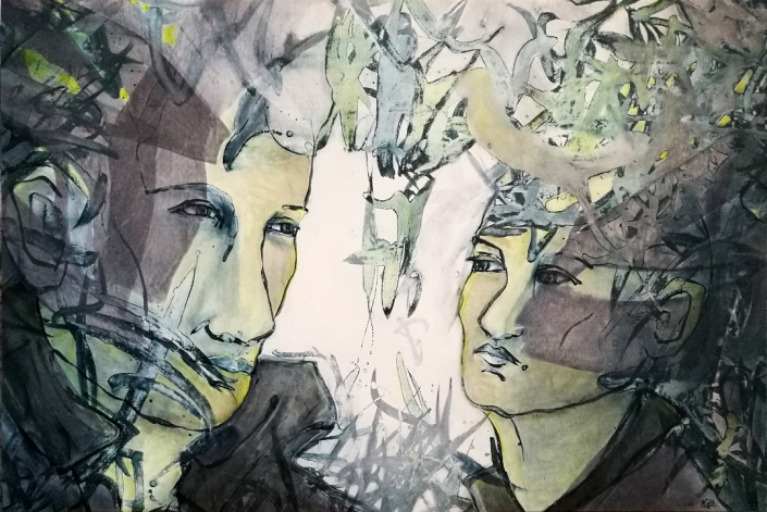 Facing the Wind: Alejandro & Mercedes, Acrylic On Canvas, 94 x 142 x 2 cm
