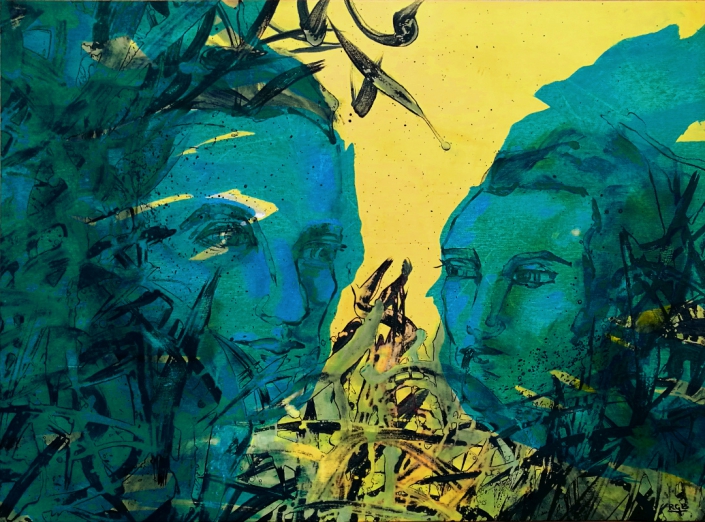 Facing the Wind: Patricia & Alberto, Acrylic On Canvas 69 x 94 x 2 cm