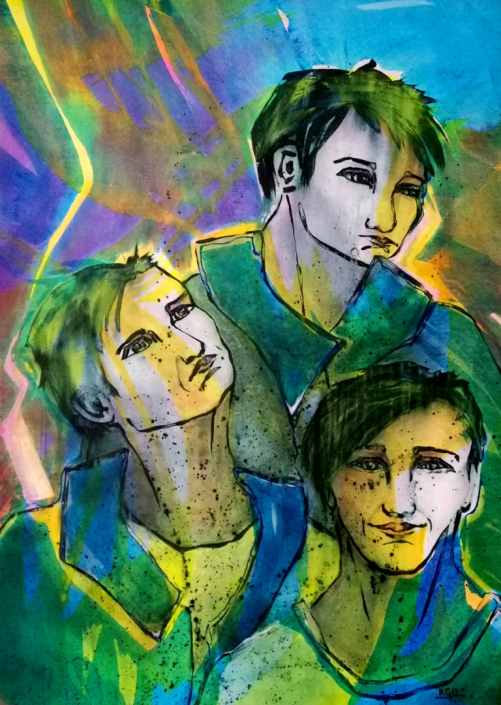 Facing the Wind: Three Brothers, Acrylic On Canvas 134 x 94 x 2 cm