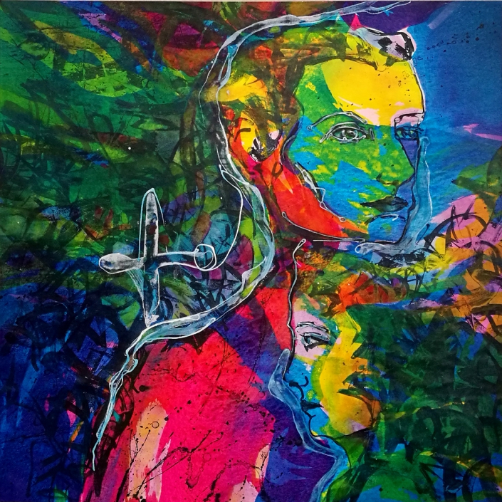 Facing the Wind: Walter & Rosie, Acrylic on Canvas, 95 x 95 x 2 cm